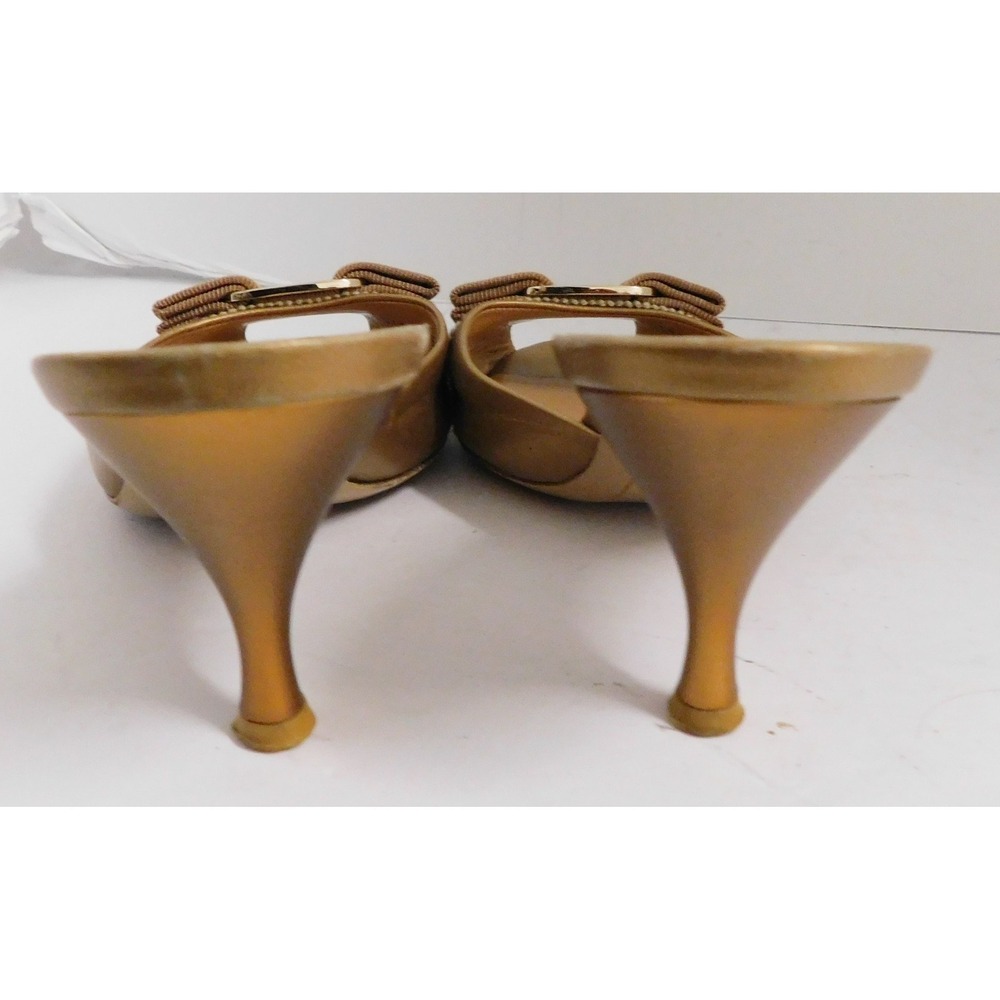 SALVATORE FERRAGAMO Gold Ribbon Bow Mules Slide Heels sz 5 B - Picture 5 of 6